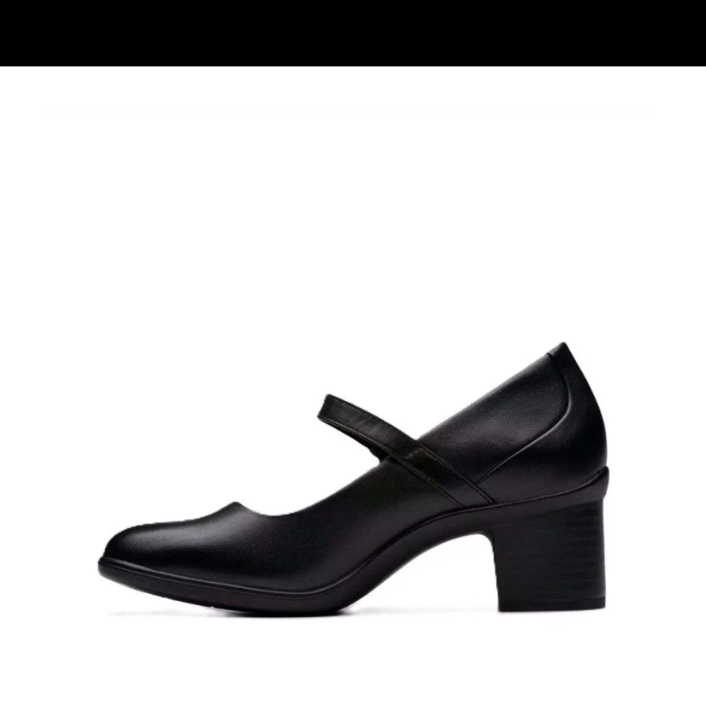 Clarks Women's Shaya Jane Black Leather Mary Jane Pump - 82996 Shoe Fit Wide